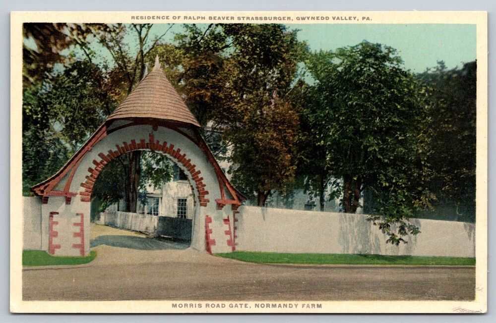 Postcard Gwynedd Valley PA Normandy Farm Morris Road Gate Strassburger Phostint